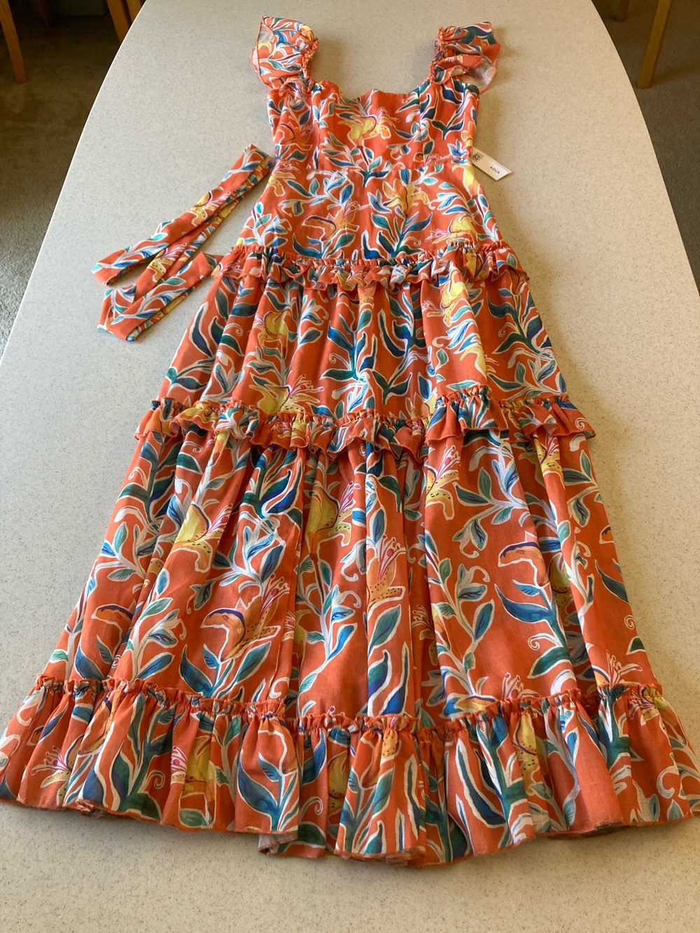 NWT Aqua Orange Floral Tiered Maxi Dress Women Size XS